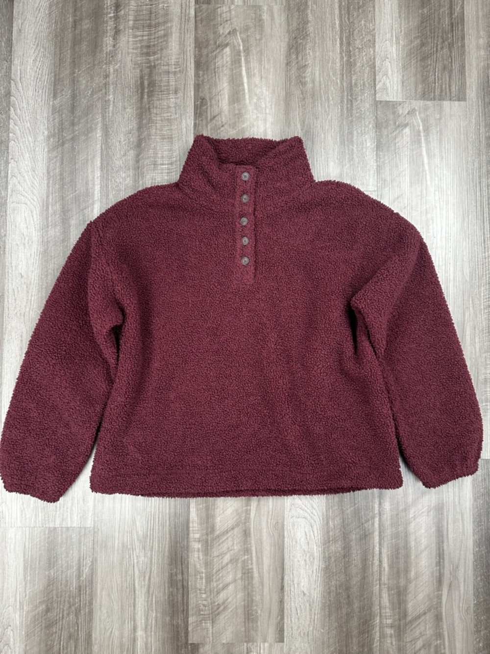 Ann Taylor LOFT Fuzzy Sherpa Style Quarter Button Mock Pullover - Medium